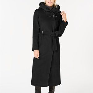 NEW Black Calvin Klein Belted Hooded Maxi Coat 14